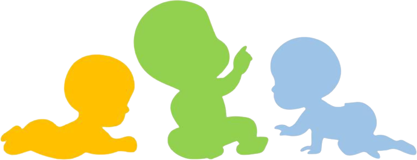 Siluetas de bebés gateando, sentándose y caminando — las etapas del desarrollo que acompaña Cupines